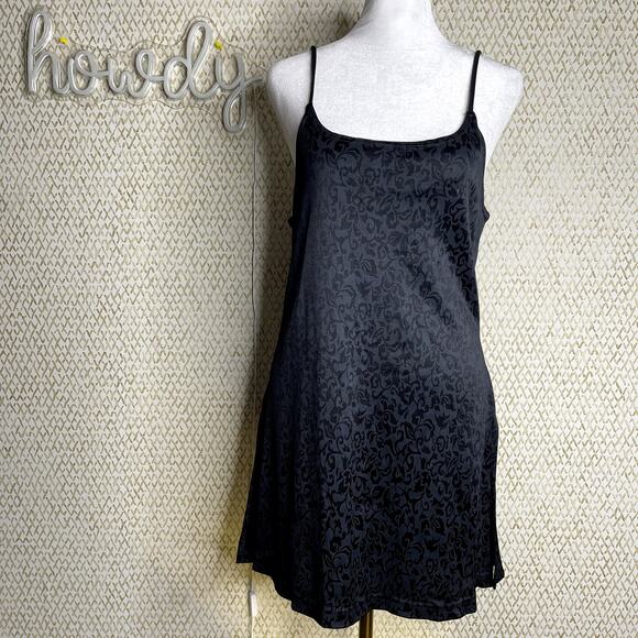 Y2K Vintage Gen X Blue Black Floral Spaghetti Strap Body Con Slip Dress Size L - Picture 1 of 9
